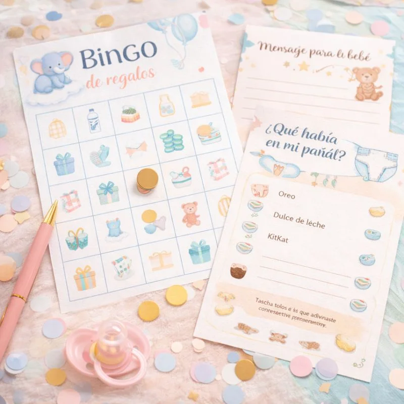 Detalle de juego tipo bingo o tarjetas divertidas con confeti