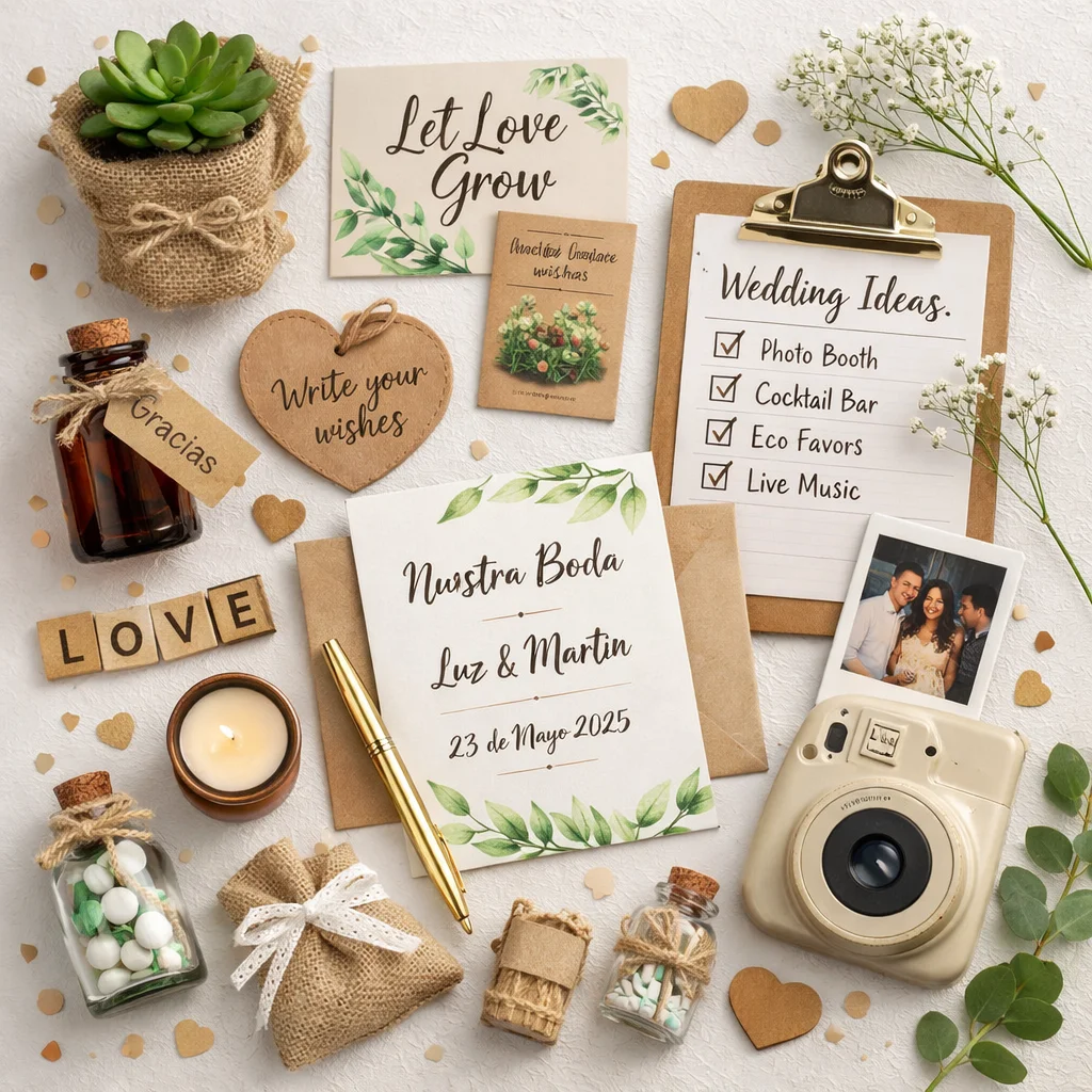 Elementos decorativos originales (recuerdo, invitaciones, accesorios) - Tu celebracion