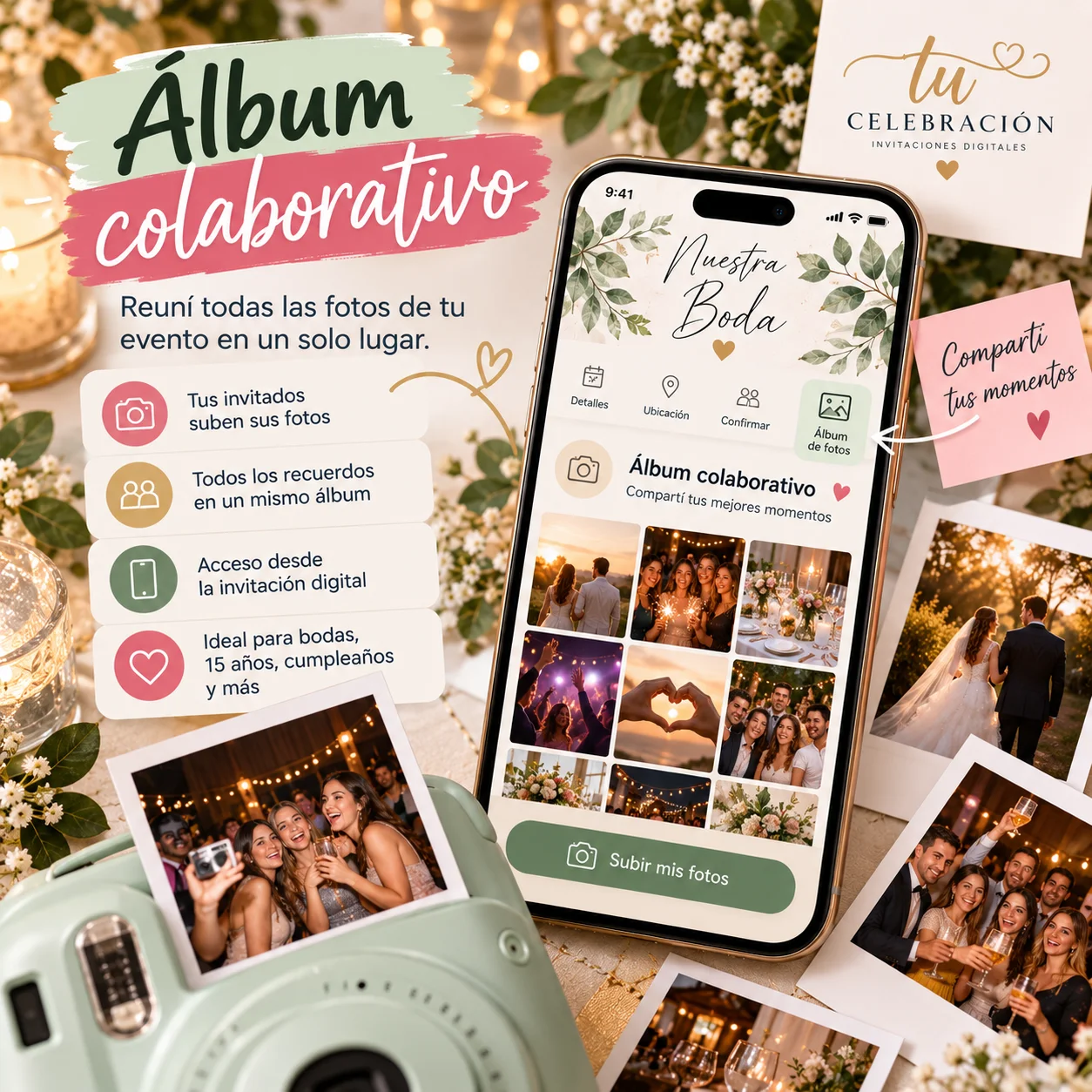 Descubre cómo usar un álbum colaborativo en bodas, cumpleaños y otros eventos