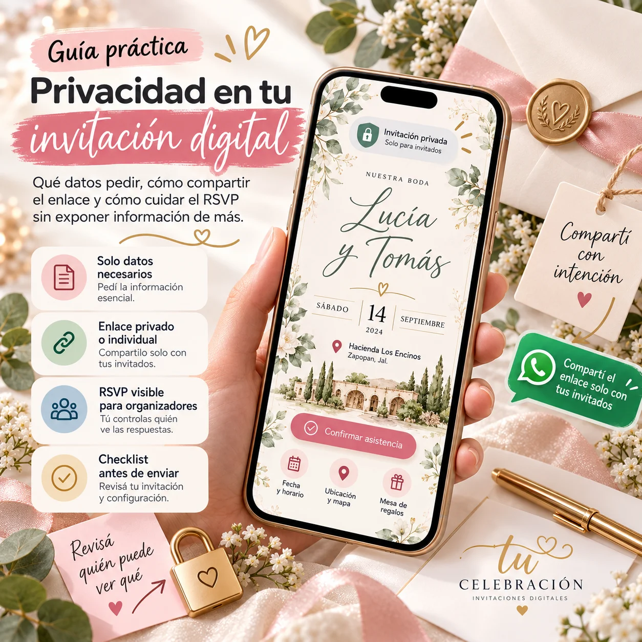Revisa qué datos recopilar, cómo compartir una invitación digital de forma privada.